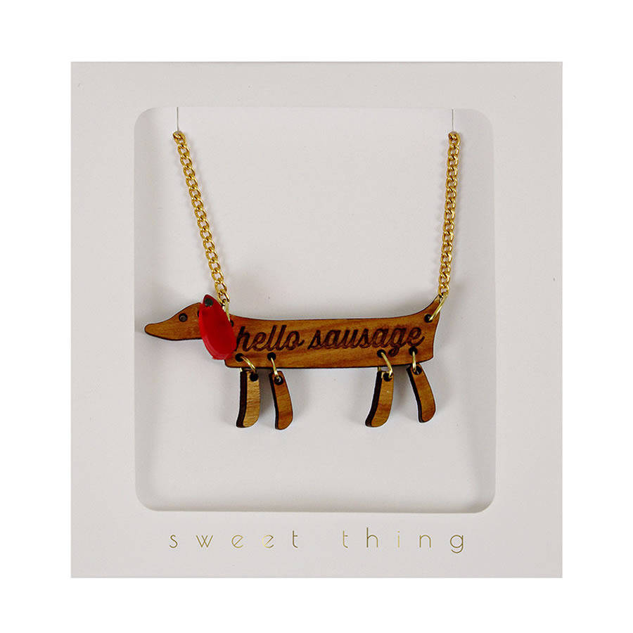 Wooden Hello Sausage Pendant Necklace By Little Baby Company