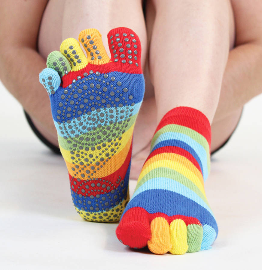 anti slip sole trainer stripy toe socks by toetoe