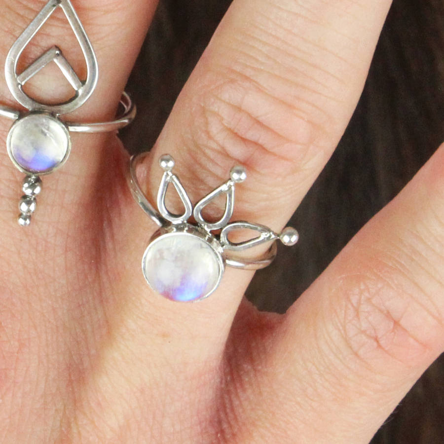 sterling silver boho teardrop round moonstone ring by amelia may