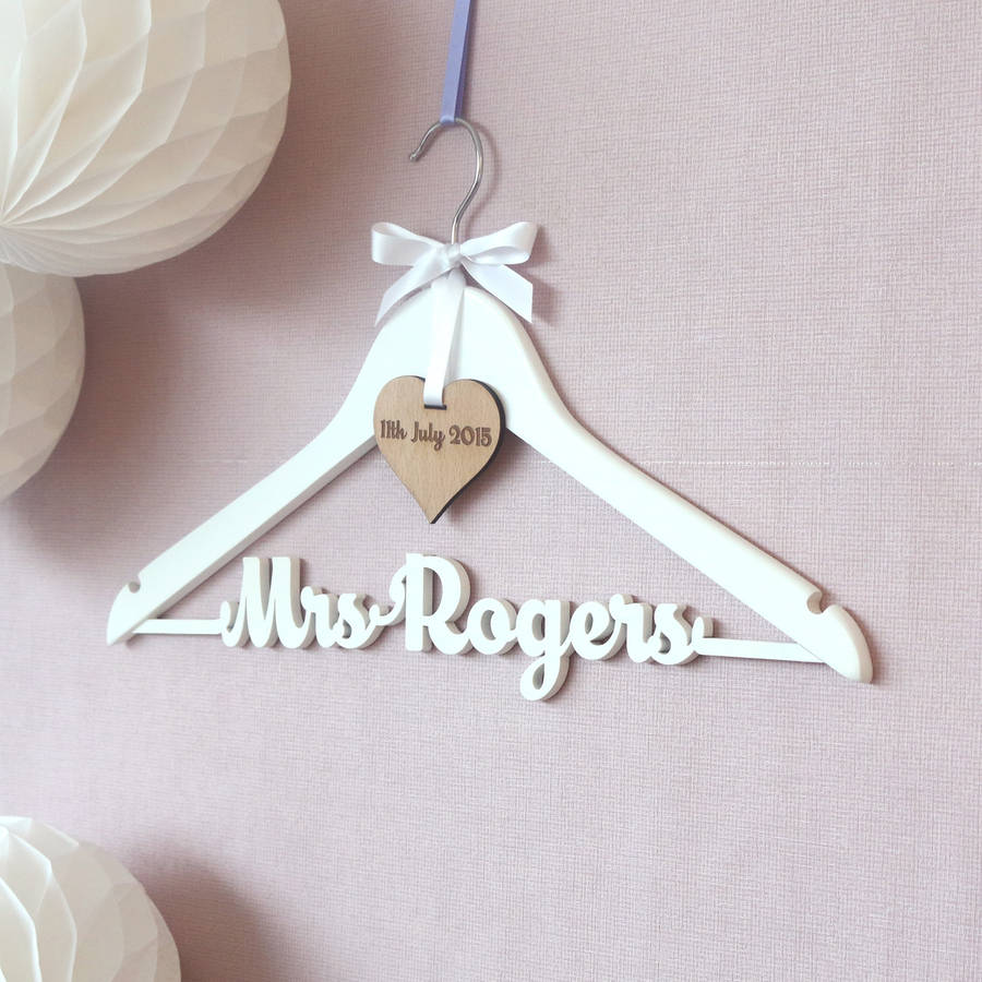 personalised white wedding  dress  hanger  by no ordinary 