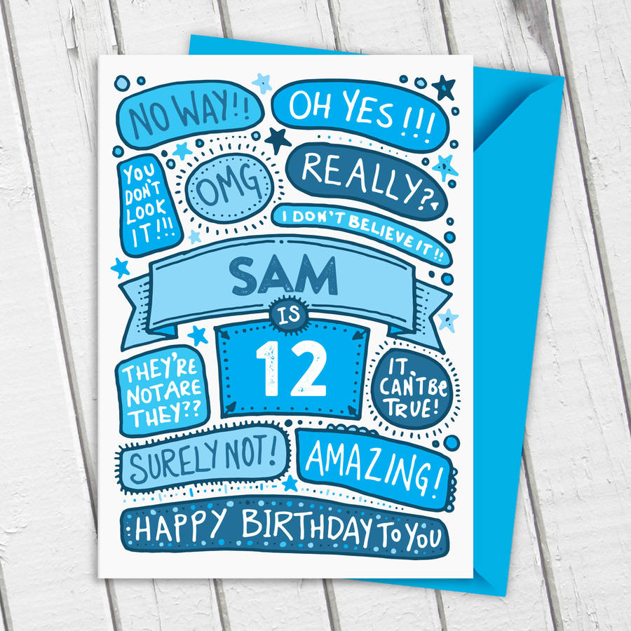 12th omg birthday personalised illustrated card blue by a is for ...