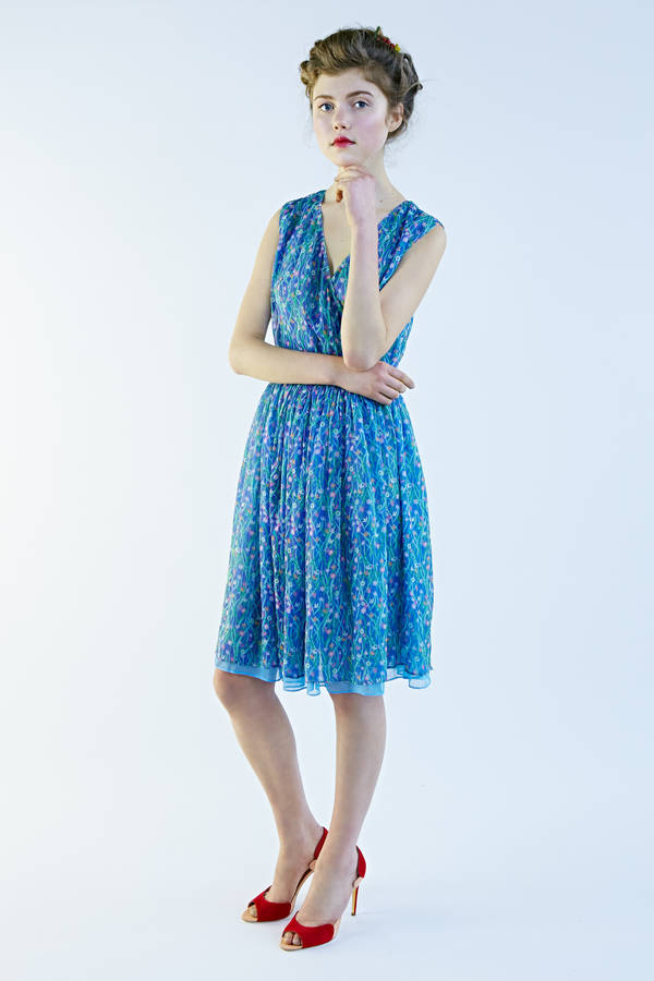 floral v neck and full skirt dress by mrs pomeranz | notonthehighstreet.com