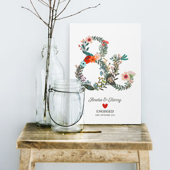 Floral Ampersand Engagement Or Wedding Print, 2 of 3