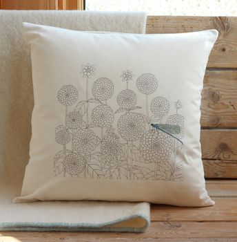 Dahlias And Dragonfly Cushion Cover, 3 of 4