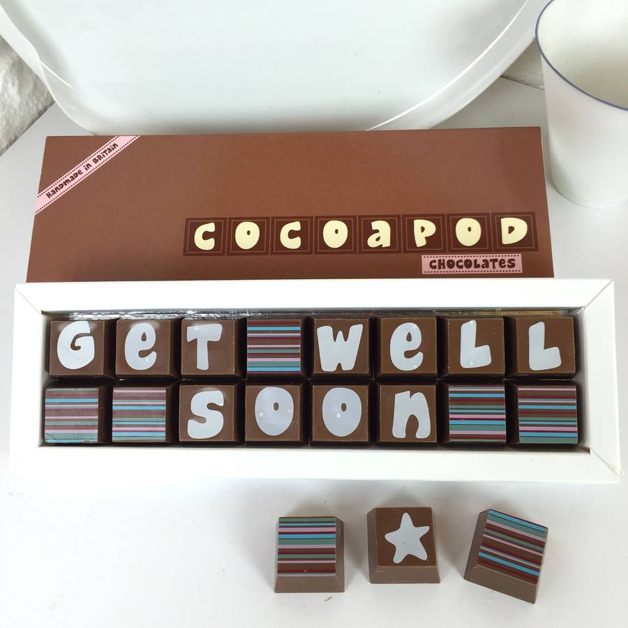 personalised 'get well soon' chocolates by chocolate by cocoapod