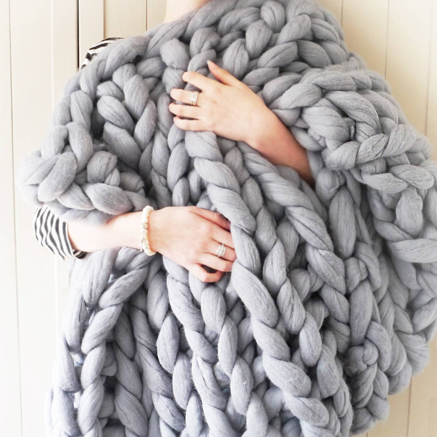 chunky hand knitted throw by lauren aston