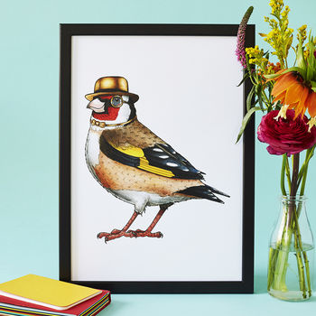 Goldfinch In A Gold Bowler Unframed Print, 2 of 4