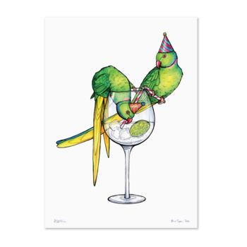 Parakeets In Party Hats Stealing Gin, Unframed Print, 3 of 5