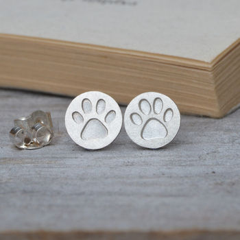 Paw Print Earring Studs In Solid Sterling Silver, 2 of 5