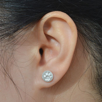 Paw Print Earring Studs In Solid Sterling Silver, 4 of 5