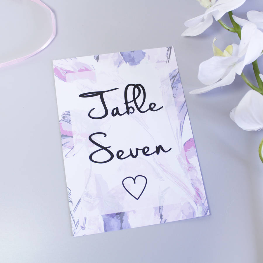 personalised pink butterfly wedding table number cards by olivia