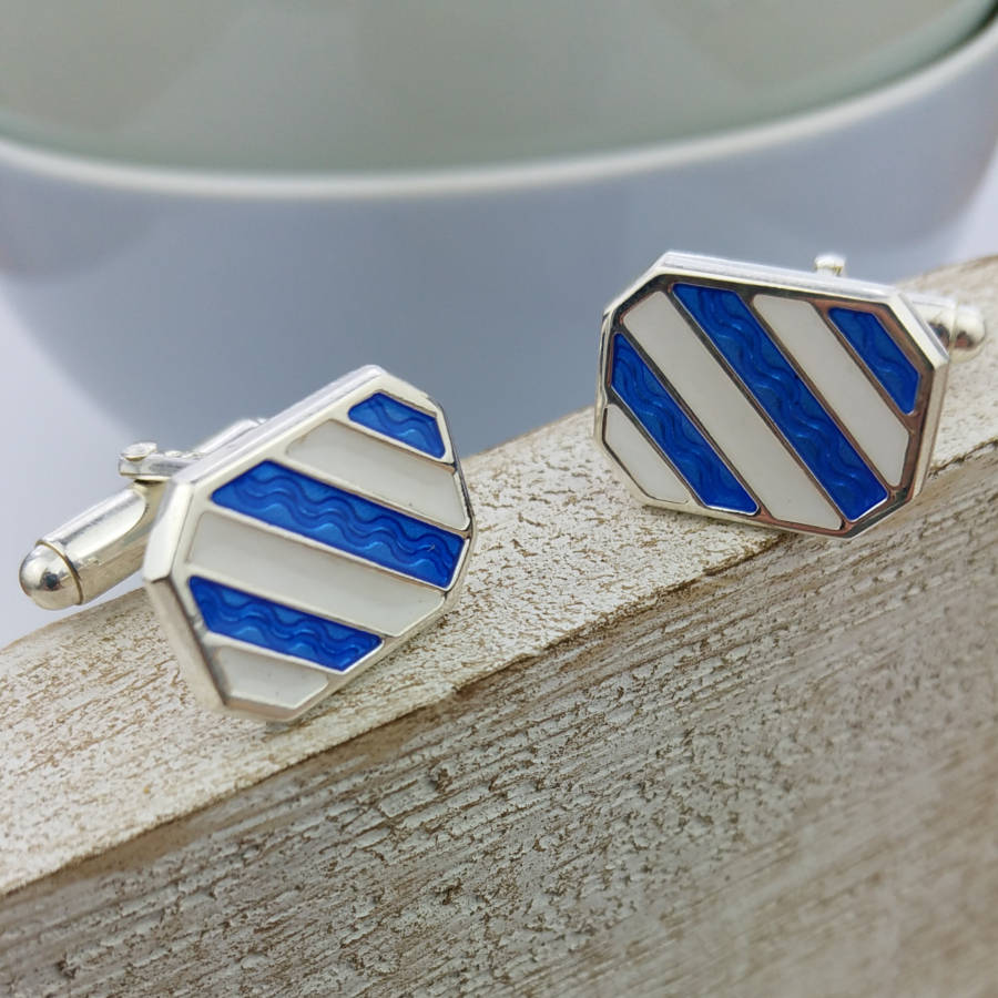 Image of Silver Nautical Stripe Cufflinks, Silver