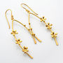 Sterling Silver Gold Plated Flower Dangly Earrings, thumbnail 2 of 5