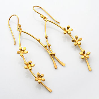 Sterling Silver Gold Plated Flower Dangly Earrings, 2 of 5