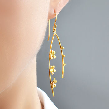 Sterling Silver Gold Plated Flower Dangly Earrings, 4 of 5