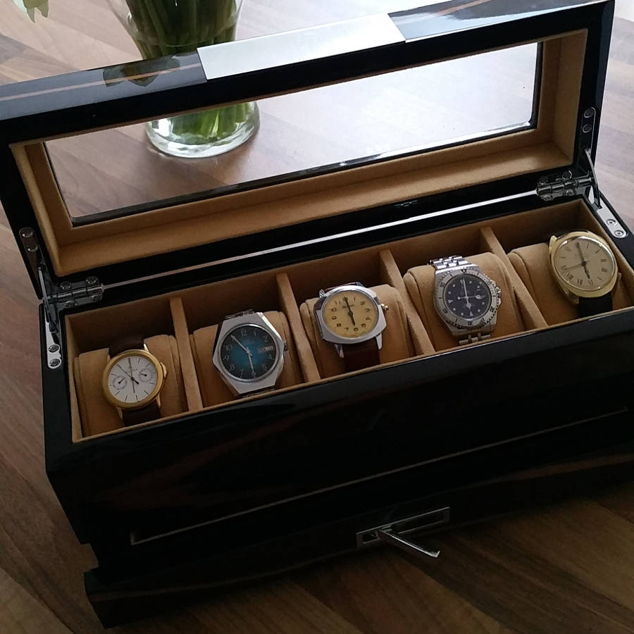 Gents Wooden Watch Storage Box With Drawer By David Louis