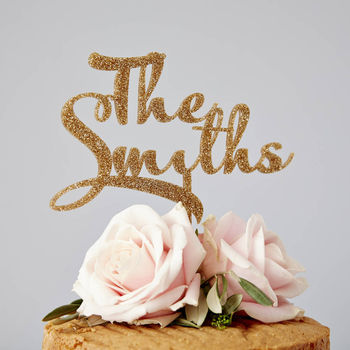 Personalised Calligraphy Surname Wedding Cake Topper, 2 of 5