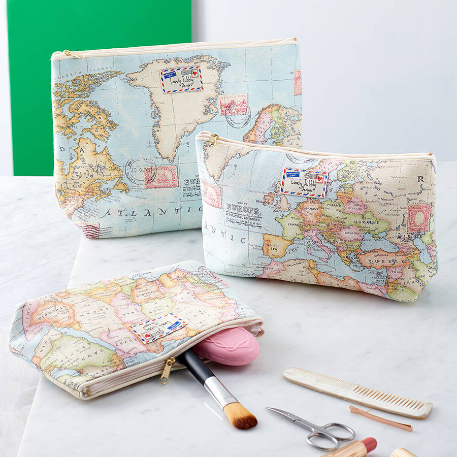 World Map Travel Gift Makeup Toiletry Wash Bag By Lovely Jubbly Designs | literacybasics.ca