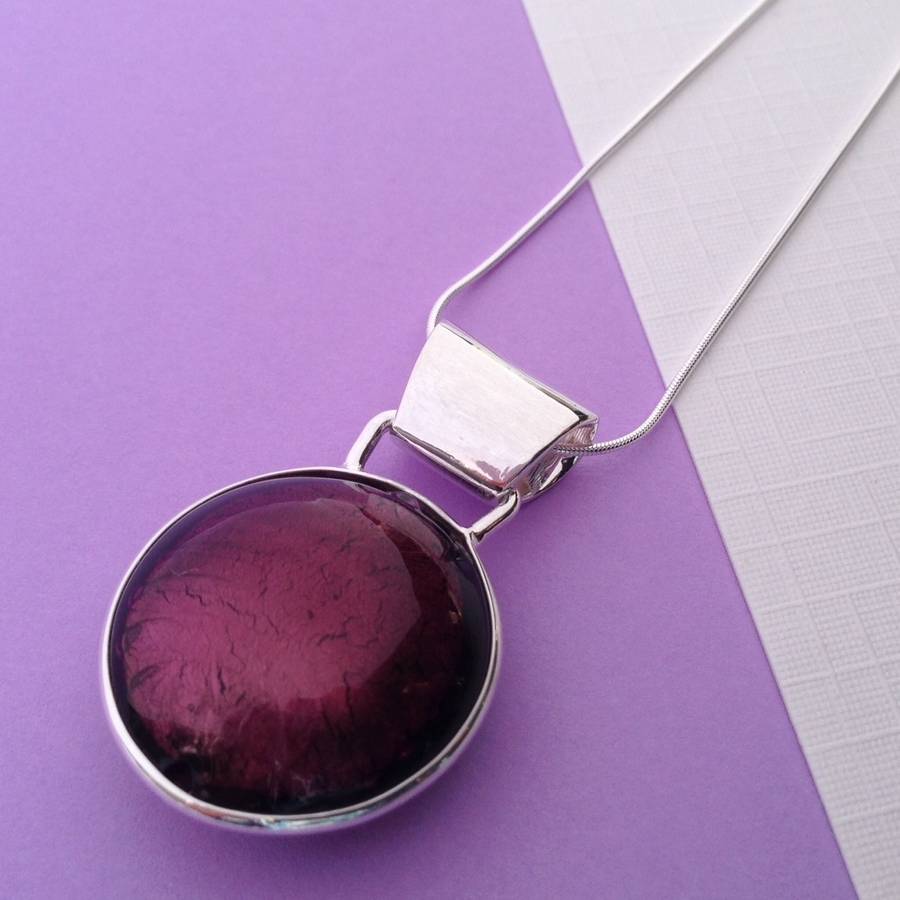 Silver Pendant With Circle Of Murano Glass By Claudette Worters