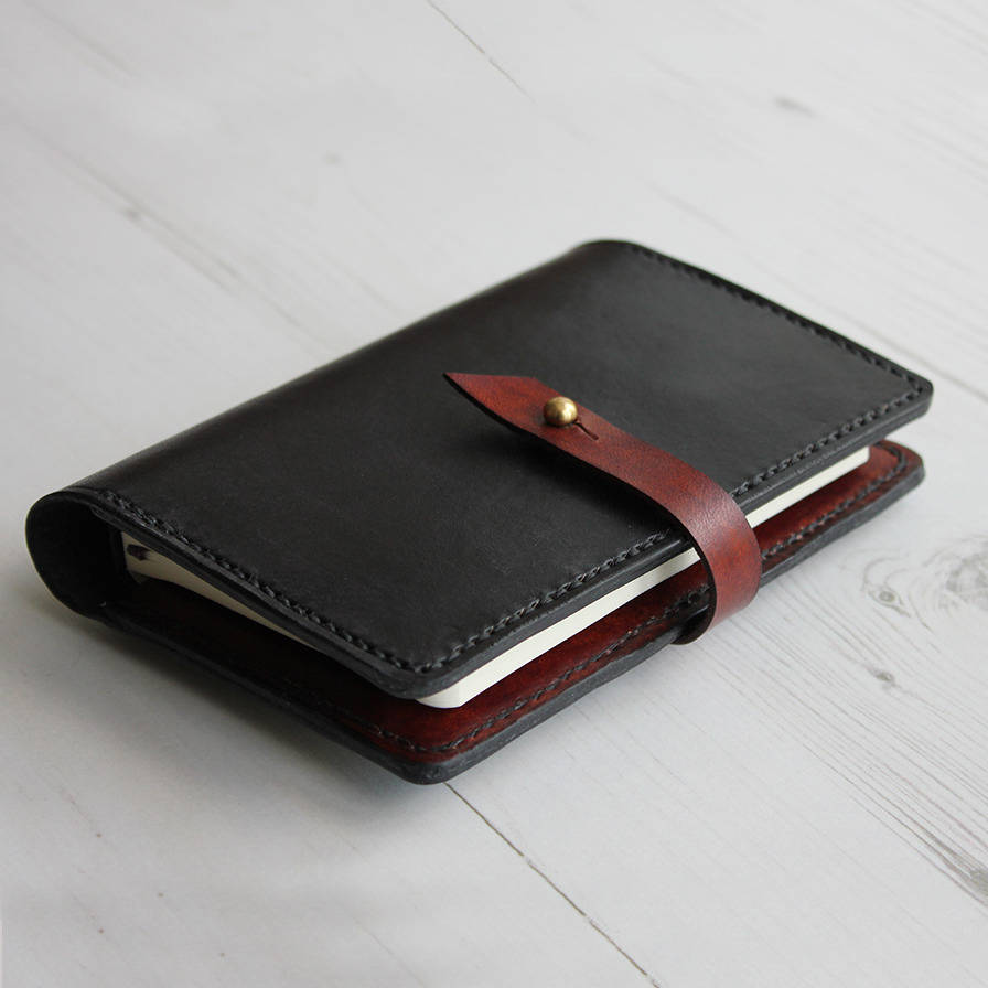 Leather Notebook Cover With Button Stud Closure By Hide & Home