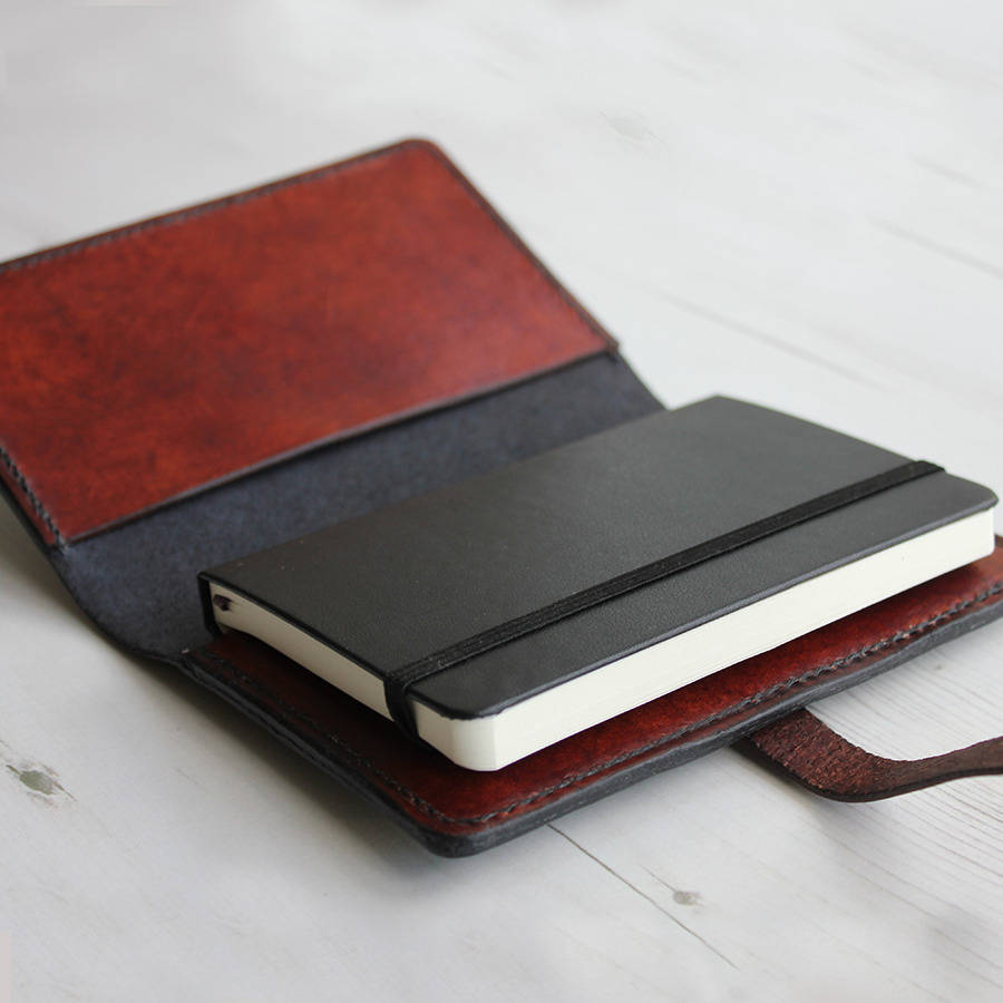 leather notebook cover with button stud closure by hide & home