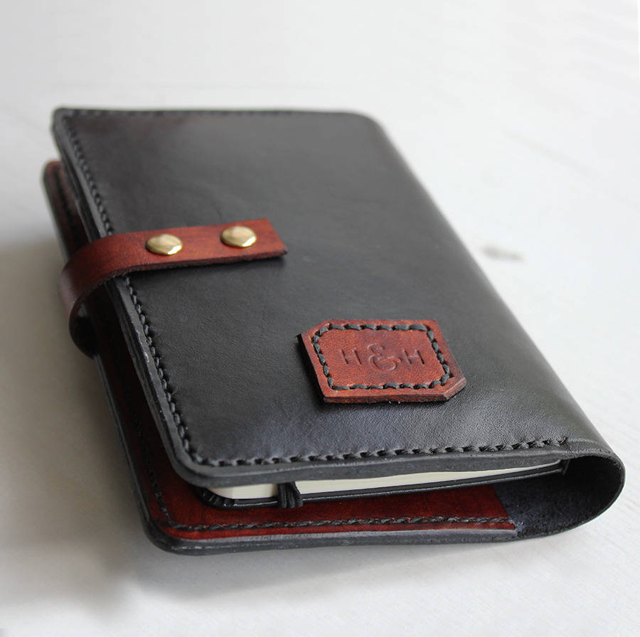 leather notebook cover with button stud closure by hide & home