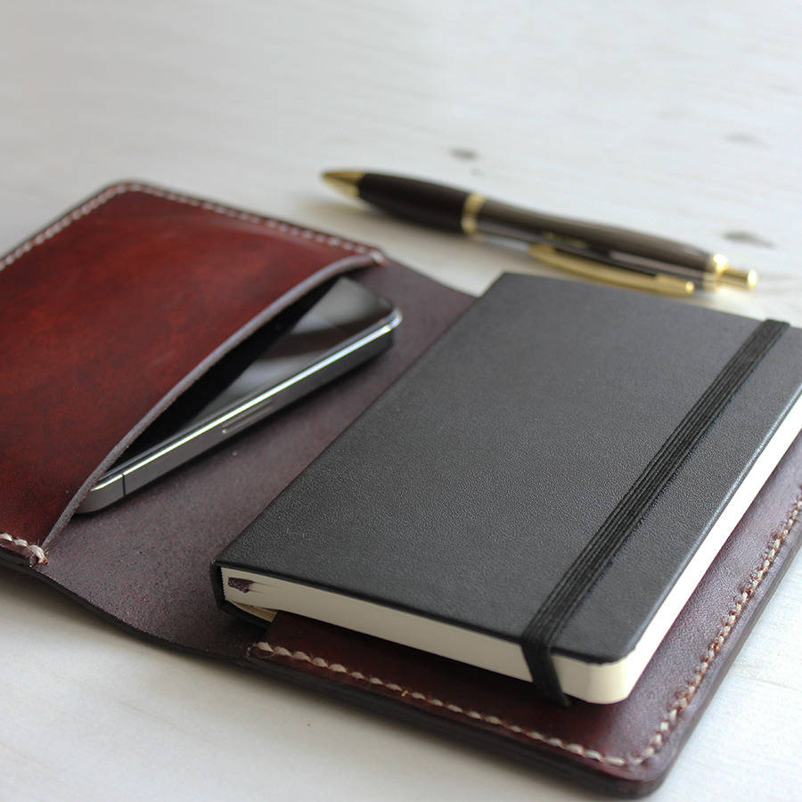 Leather Notebook Cover With Pocket By Hide & Home