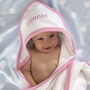 Personalised Hooded Baby Towel With Pink Or Blue Trim, thumbnail 1 of 11
