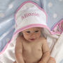 Personalised Hooded Baby Towel With Pink Or Blue Trim, thumbnail 7 of 11