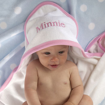Personalised Hooded Baby Towel With Pink Or Blue Trim, 7 of 11
