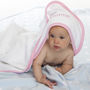 Personalised Hooded Baby Towel With Pink Or Blue Trim, thumbnail 4 of 11