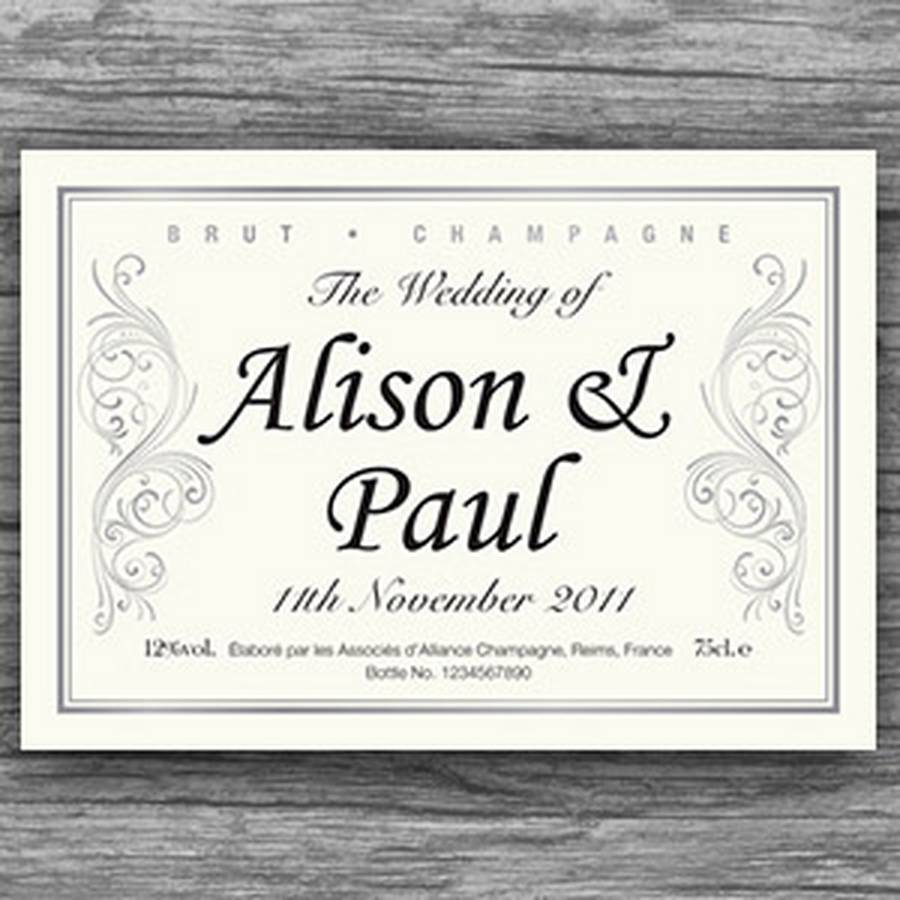 Personalised Classic Wedding Champagne Bottle Labels By Chalk And Cheese Candles And Wax Melts ...