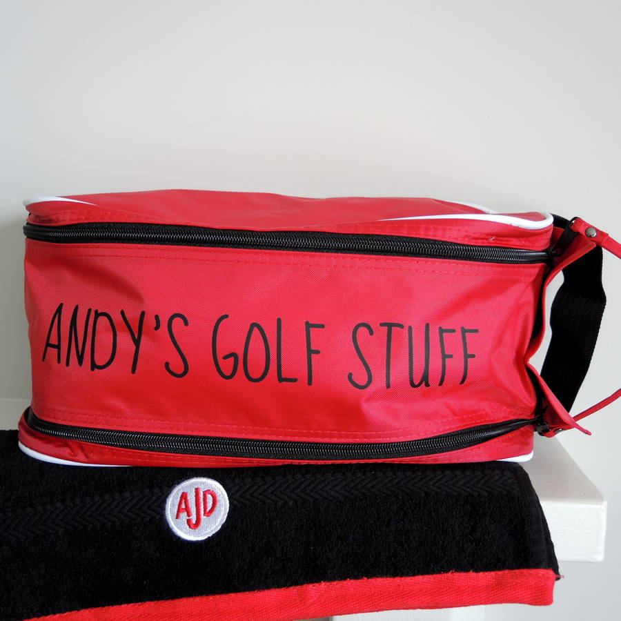 Personalised Golf Shoe Bag And Monogrammed Golf Towel, 1 of 4