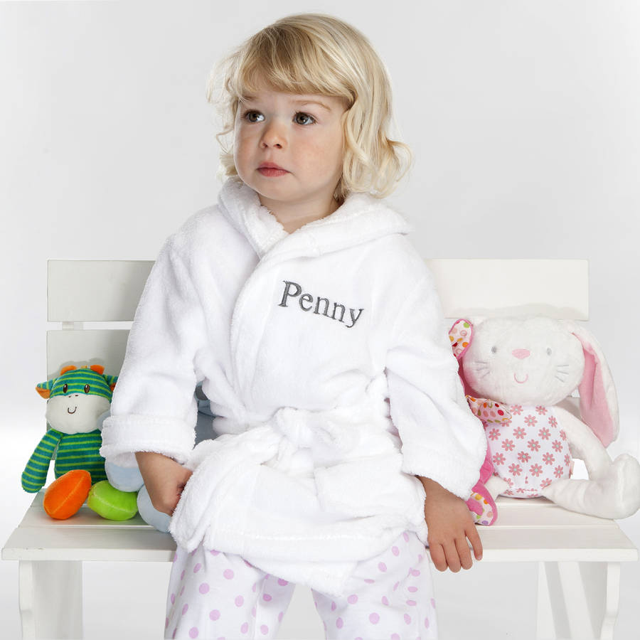 Personalised Soft Baby / Child's Dressing Gown In White By A Type Of Design