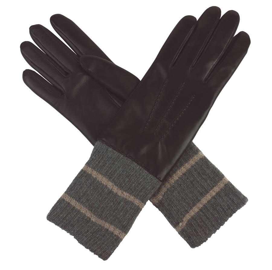 marnie. women's cashmere lined leather gloves with cuff by southcombe ...