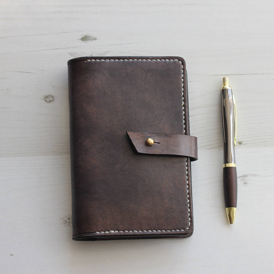 Leather Notebook Cover With Button Stud Closure By Hide & Home