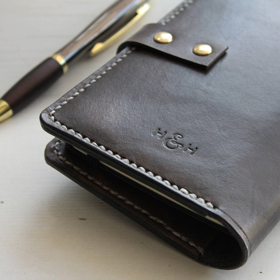 leather notebook cover with button stud closure by hide & home