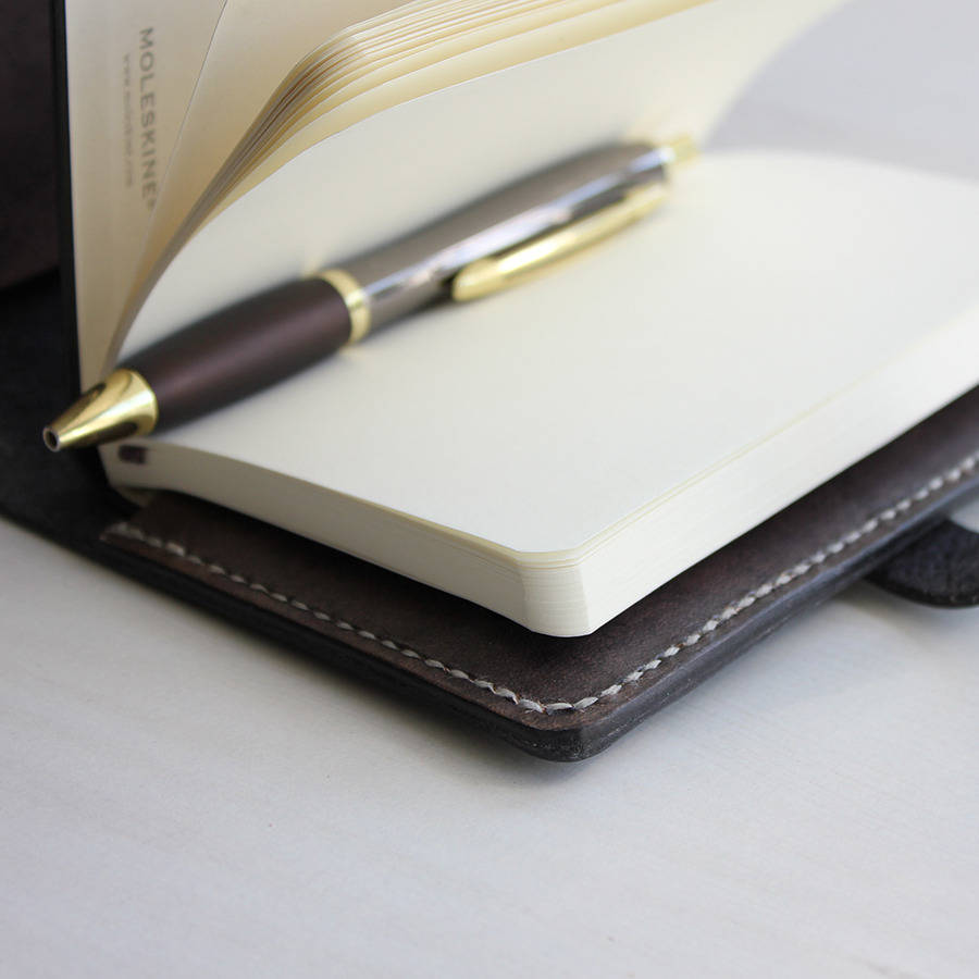 Leather Notebook Cover With Button Stud Closure By Hide & Home