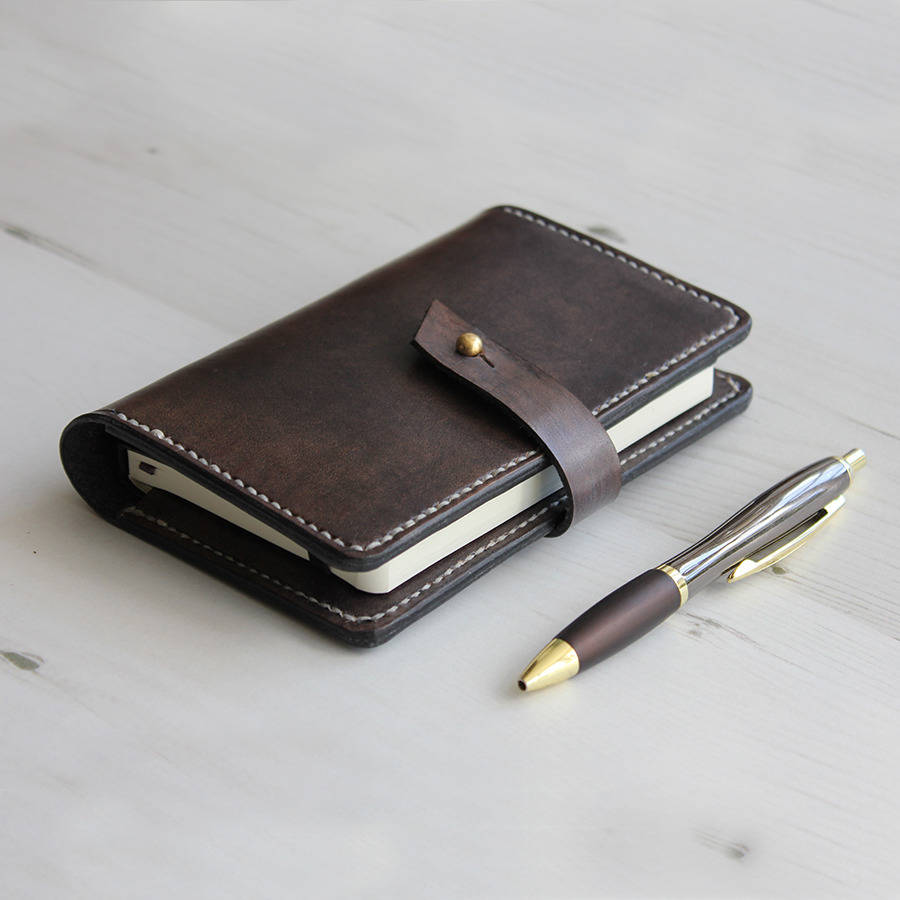 Leather Notebook Cover With Button Stud Closure By Hide & Home