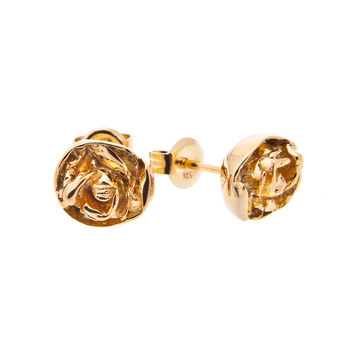 Gold Plated Rose Stud Earrings, 2 of 4