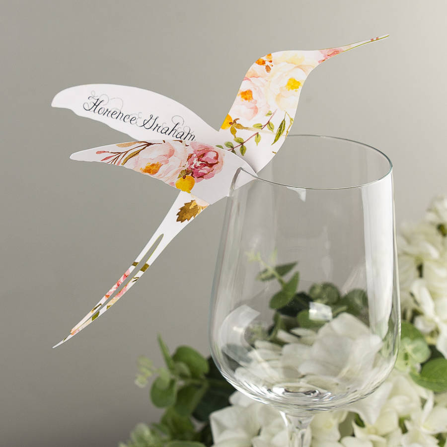 Floral Affair Hummingbird Wine Glass Place Card X10, 1 of 5