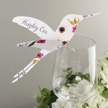 Floral Affair Hummingbird Wine Glass Place Card X10, 3 of 5