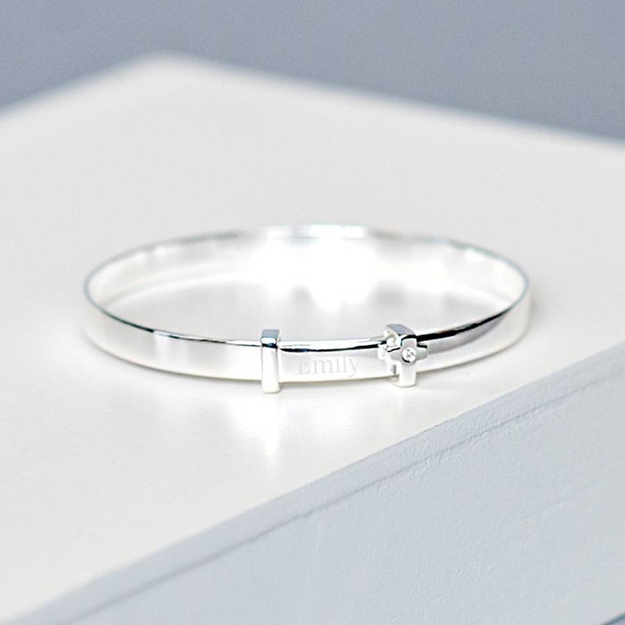 Silver Engraved Baby Bangle With Cross By My 1st Years