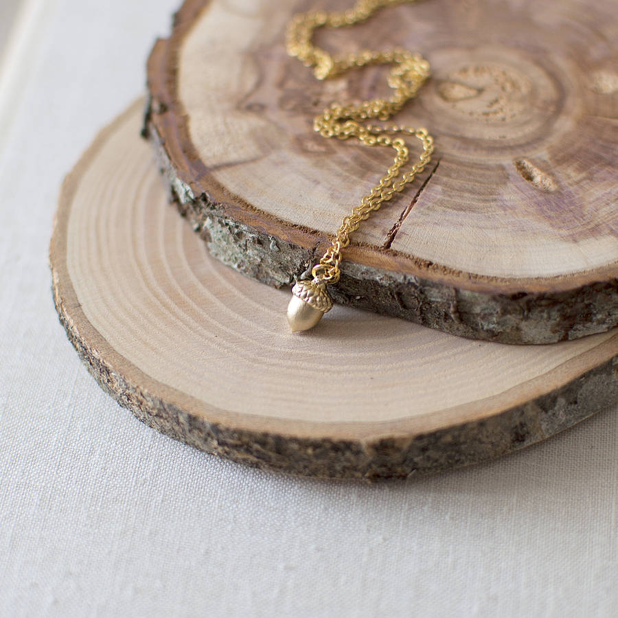 gold acorn charm necklace by juju treasures