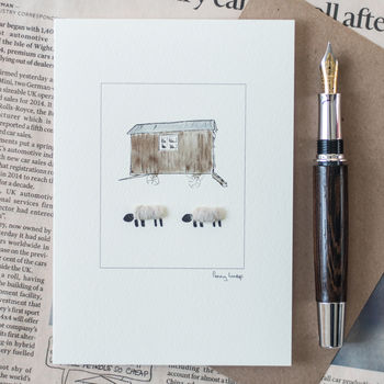 Woolly Sheep And Shepherds Hut Blank Greeting Card, 2 of 3