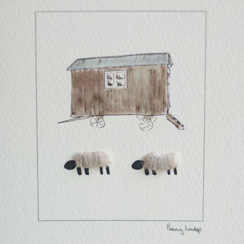 Woolly Sheep And Shepherds Hut Blank Greeting Card, 3 of 3