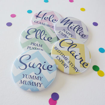 Chevron Baby Shower Personalised Badges, 4 of 6