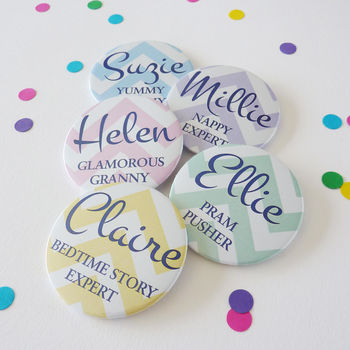 Chevron Baby Shower Personalised Badges, 5 of 6