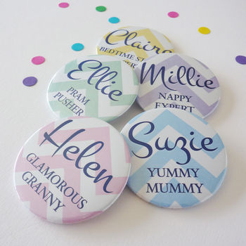 Chevron Baby Shower Personalised Badges, 6 of 6