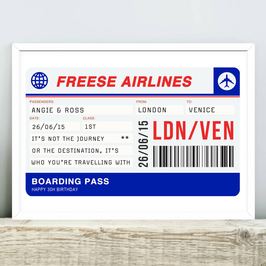 personalised boarding pass print by of life & lemons ...